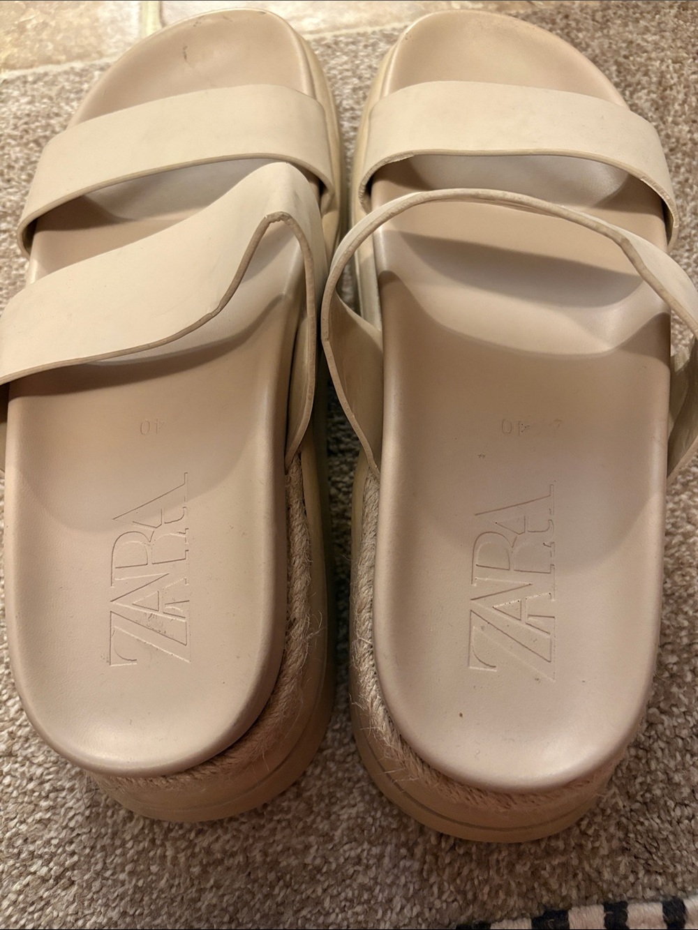 Zara Neutral Cream Double-Strap Platform Slides